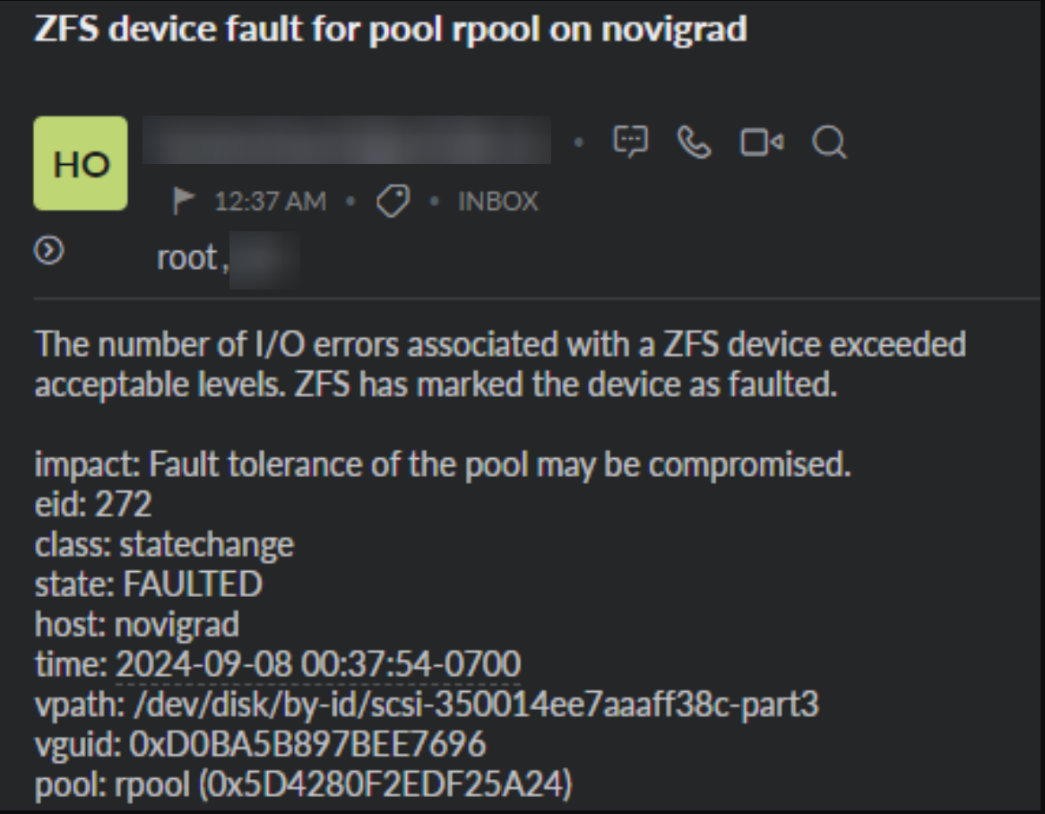 Proxmox email alert